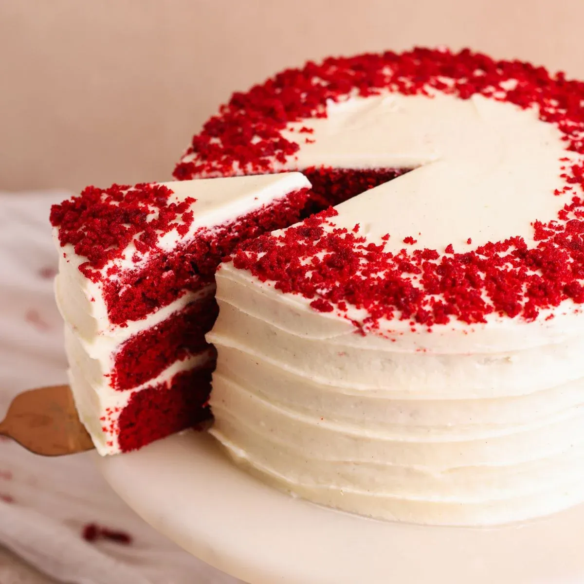 Red velvet layer cake with cream cheese frosting at Fluff and Crunch in Warman, SK
